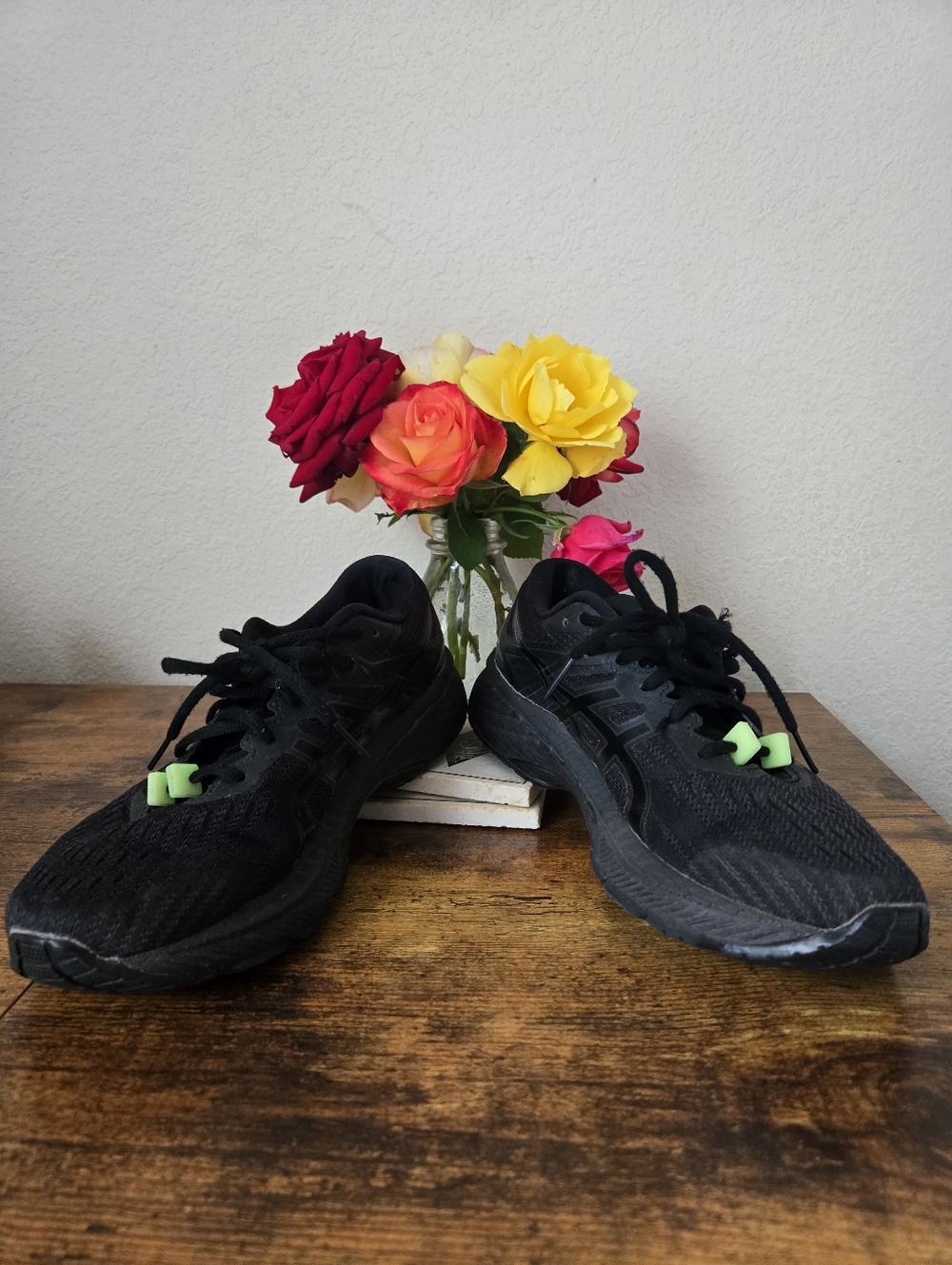 Asics Black Athletic Running Shoes with Neon Green Accents